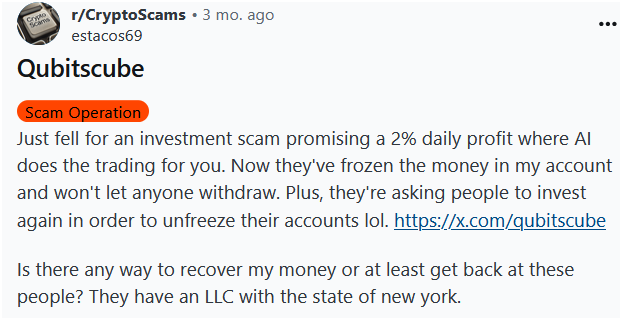 qubitscube scams investors reddit