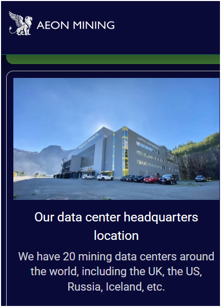 aeon mining stolen image of data center